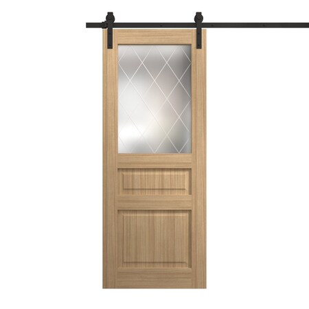 Sartodoors Modern Barn Door 32 x 84 inches, Ego 5011 Natural Oak, 6.6FT Rail Track Heavy Hardware Set, Solid EGO5011BD-B-SNA-3284
