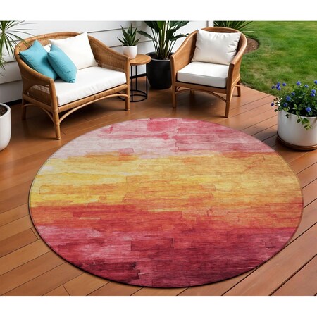 Homeroots 8' Blush And Pink Round Striped Washable Indoor Outdoor Area Rug 610873