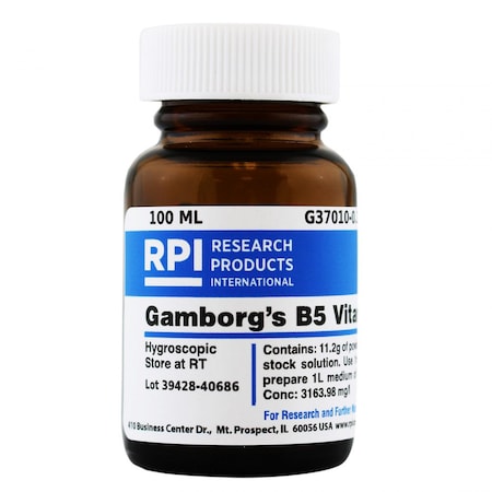 Rpi Gamborg's B5 Medium Vitamin Mixture, 11.2 Grams of Powder, Makes 100 Milliliters of Solution G37010-0.1