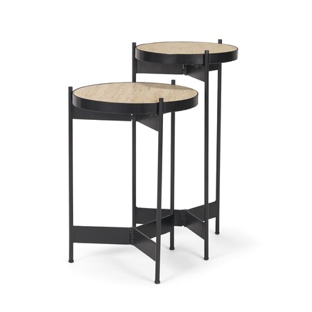 Homeroots Set of Two Brown And Black Marble And Metal Nested Tables, 2PK 604468