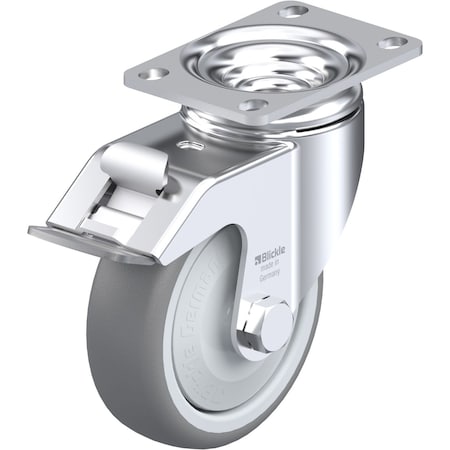 Blickle Swivel Plate Caster, TPR, 4", Brake L-TPA 102KF-12-FI