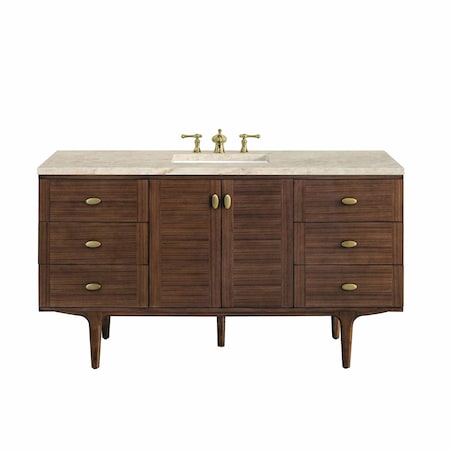 James Martin Vanities Amberly 60" Single Vanity, Mid-Century Walnut, w/ 3 CM Tajnar Eclos Top w/FreePower Wireless Charger 670-V60S-WLT-FTJR