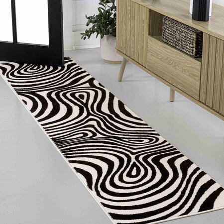 Jonathan Y Maribo High-Low Abstract Groovy Striped Black/White 2 ft. x 8 ft. Runner Rug SCN103F-28