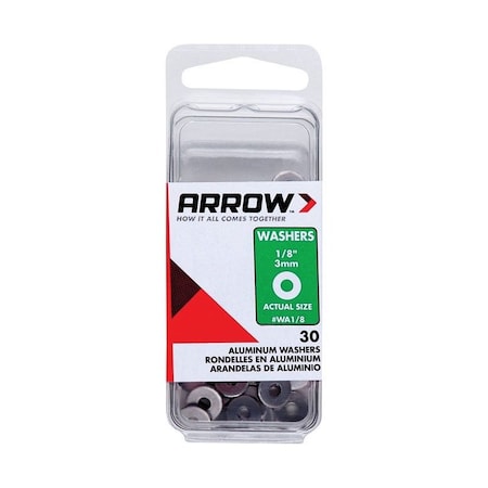 Arrow Fastener 1/8 in. D Aluminum Flat Washers Silver, 30PK WA1/8