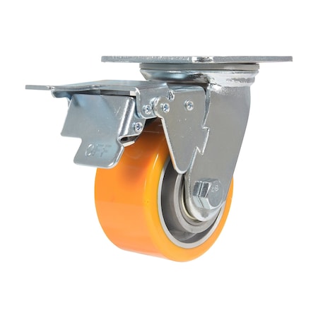 Vestil Polyurethane Swivel With Total Brake Caster 4 In. Diameter x 2 In. Width 660 lb Orange/Gray CST-VE-4X2PUA-SWTB