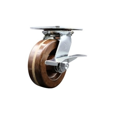 Service Caster 6 Inch Heavy Duty High Temp Phenolic Caster with Roller Bearing and Brake SCC SCC-35S620-PHRHT-SLB