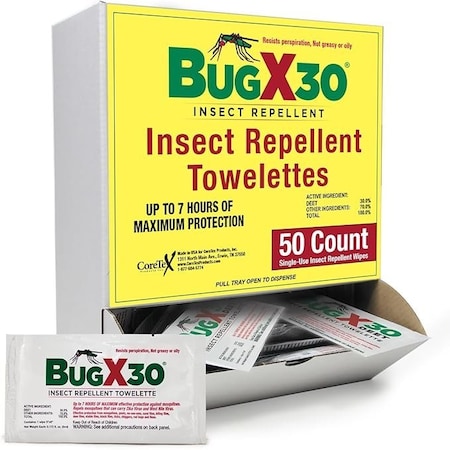 Aero Healthcare BugX30 Insect Repellent Wipes DEET, 50PK 12644