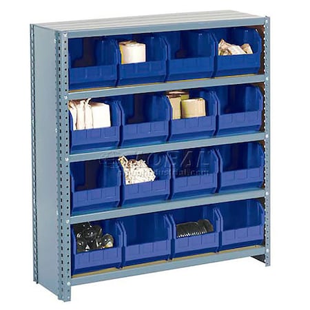 Global Industrial Steel Closed Shelving - 36 Blue Plastic Stacking Bins 10 Shelves - 36x12x73 603268BL