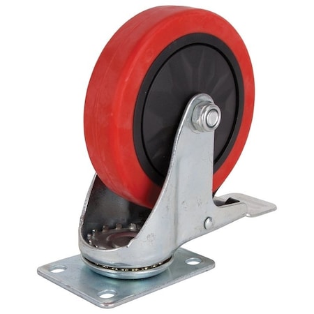 Prosource Swivel Caster with Brake, 5 in Dia Wheel, 30 mm W Wheel, PU Wheel, Red, 275 lb JC-388-G