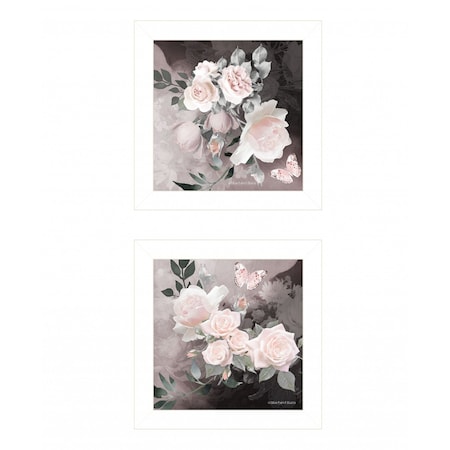 Homeroots Set Of Two Noir Roses 5 White Framed Print Wall Art, 2PK 408166