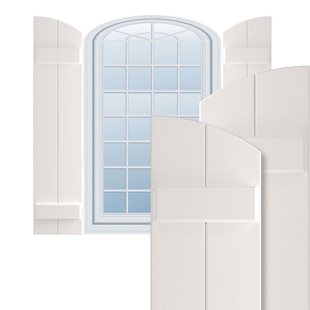 Ekena Millwork True Fit PVC, Two Board Elliptical Top Joined Board-n-Batten Shutters, Unfinished, 10 3/4W x 101H, PR TFP101BE11X101UN
