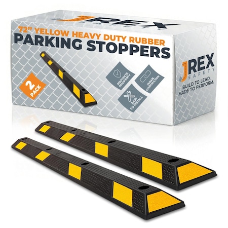 Jrex Safety 72 in Rubber Parking Block Curb Stop, Yellow Reflective Strip, 2PK PBSY-JR-6-2PK