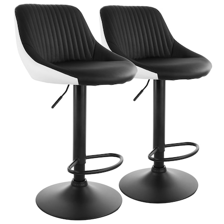 Elama 2 Piece Faux Leather Adjustable Bar Stool in Black and White with Black Base ELM-704-1-BLK-WHT