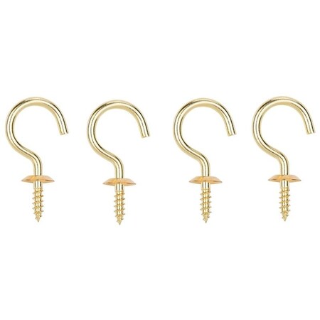 Prosource Cup Hook, 15/32 in Opening, 3.5 mm Thread, 1-1/2 in L, Brass, Brass LR-385-PS