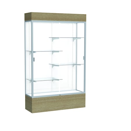 Ghent Reliant Lighted Floor Case, White Back, Satin, 48"Wx80"Hx16"D 2174WB-SN-DK