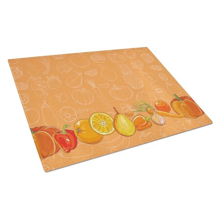 Carolines Treasures Fruits and Vegetables in Orange Glass Cutting Board, Large BB5131LCB