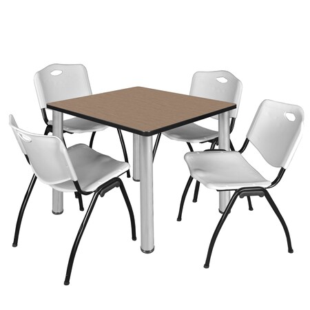 Regency Square Kee Breakroom Table W/ 4 M Stack Chairs, 36 in W, 36 in L, Noble Oak TB3636NOBPCM47GY