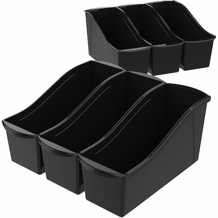 Storex Book Bin, Plastic, Black, 6 PK 70109E06C