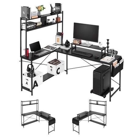 Vevor L-Shaped Computer Desk 67-inch Reversible Gaming Desk with Monitor Stand DX0202-C250341D-01