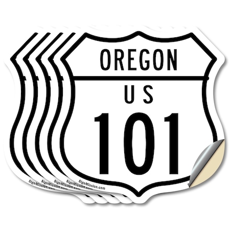 Signmission Oregon Route Marker Shield Sign Us 101, 6 inch X 6 inch, Vinyl Decal, 5PK SHI-D-5PACK-6-427
