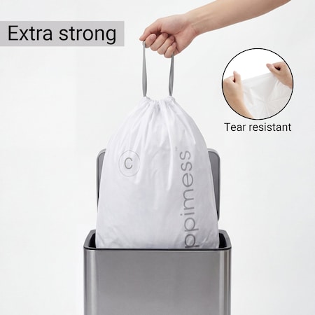 Happimess 13.2-Gallon 50L Drawstring Unscented Trash Can Liner, White, 20-Count, 1 Pack of 20 Liners HPM3000C-W-1SET