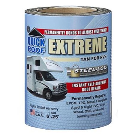 Auto Usa TUBE625 Quick Roof Extreme RV Roof Repair with Steel, Tan - 6 x 25 in. AU3560505