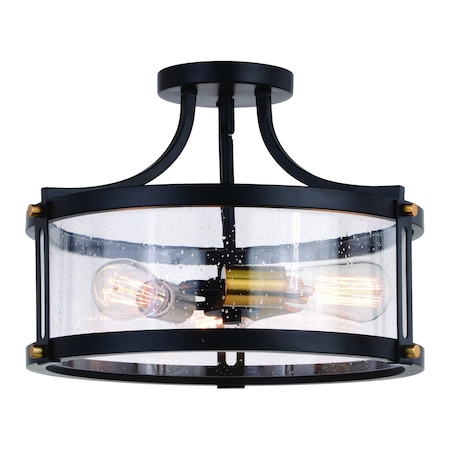 Vaxcel Holbrook 15.75-in W Black Industrial Semi Flush Mount Ceiling Light Clear Glass C0255