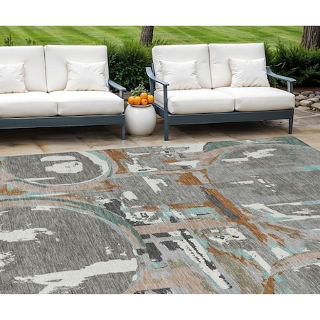 Homeroots 9' X 12' Gray Copper And Mint Green Geometric Washable Indoor Outdoor Area Rug 589390