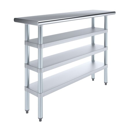Amgood 14in D x 48in L Stainless Steel Table, Three Undershelves AMG WT-1448-3SH-Z