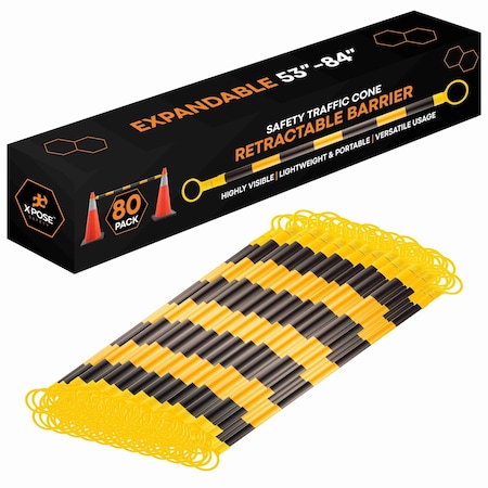 Xpose Safety Retractable Cone Bar Black/Yellow, 53in to 84in Length, 80PK CBY53/84-80-X