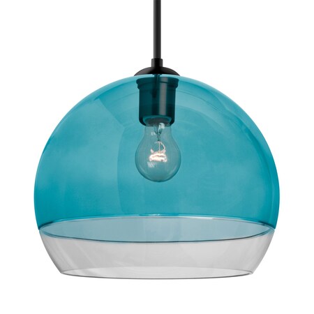 Besa Lighting Besa Ally 12 Pendant, Coral Blue/Clear, Black Finish, 1x 60W MAX E26 Base 1JT-ALLY12BL-BK