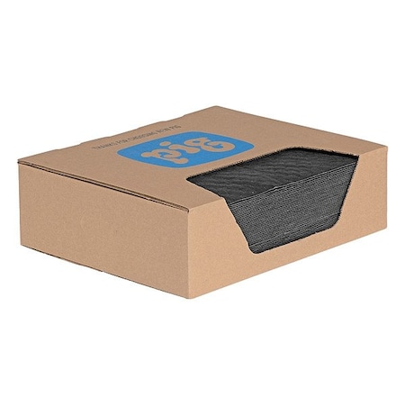 Pig Sorbent Pad, 9 7/8 gal, 16 in x 20 in, Universal, Black/Gray, Polypropylene, 50 PK MAT2906
