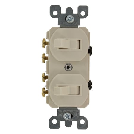 Leviton Duplex Style 3-Way/3-Way AC Combination Switch, 15 Amp, 120/277 Volt, Light Almond 5243-T