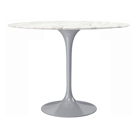 Homeroots 40" White And Gray Rounded Marble And Metal Pedestal Base Dining Table 520846