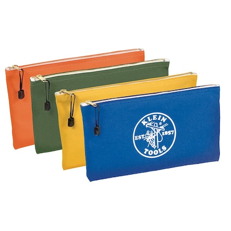 Klein Tools Zipper Bags, Canvas Tool Pouches, Olive/Orange/Blue/Yellow, 4-Pack 5140