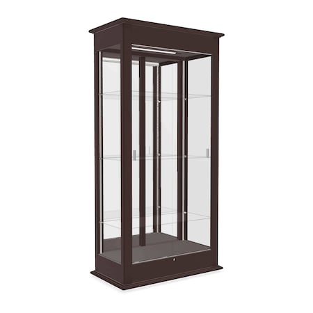 Ghent Varsity Wood Display Case, Lighted, Modern Cherry Oak, Mirror Back, 77''H x 36''W x 18''D 694K-MB-M