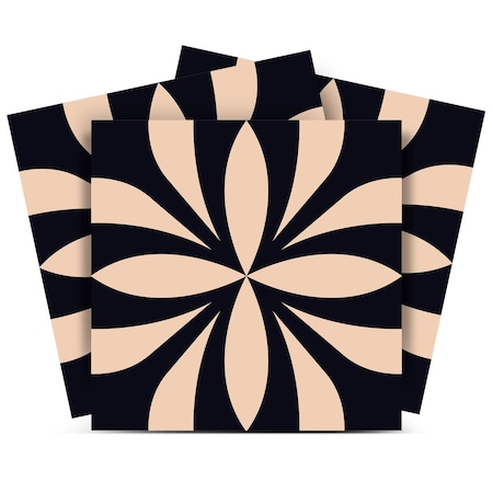 Homeroots 7" X 7" Intertwined Black And Cream Peel And Stick Removable Tiles 390771