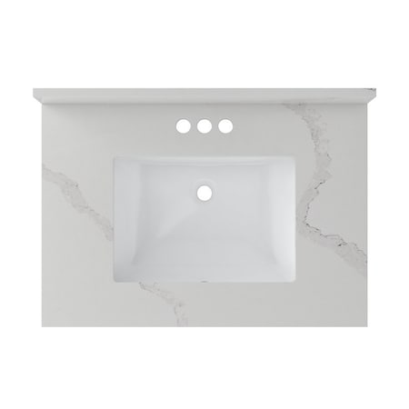 Craft + Main Vanity Top, 22 in OAL, 31 in OAW, Ceramic/Quartz, Calacatta Bianco, Undermount Sink, 1-Bowl QZ31224CBR