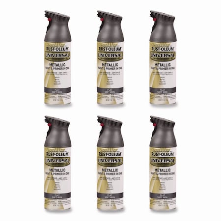 Rust-Oleum Universal Premium Spray Paint, Flat Iron, 12 oz Aerosol Can, 6PK 271473