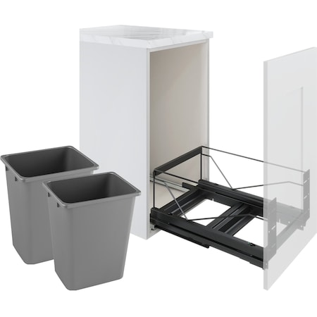 Kessebohmer Waste Pullout 52 QT Double Anthracite FE Soft Close w/ Grey Bins KS3-WASTE2-AN52-G