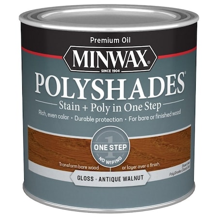 Minwax PolyShades 214404444 Wood Stain and Polyurethane, Antique Walnut, Liquid, 0.5 pt, Can 21440