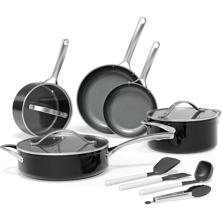 Bakkenmaster Bakken 12-Piece Aluminum Cookware Set, Nonstick, PTFE & PFAS Free, Black, Oven Safe BAKCRMIC8BLK