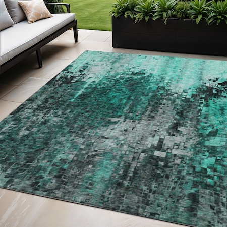 Homeroots 5' X 8' Teal Blue Aqua And Gray Abstract Washable Indoor Outdoor Area Rug 577248