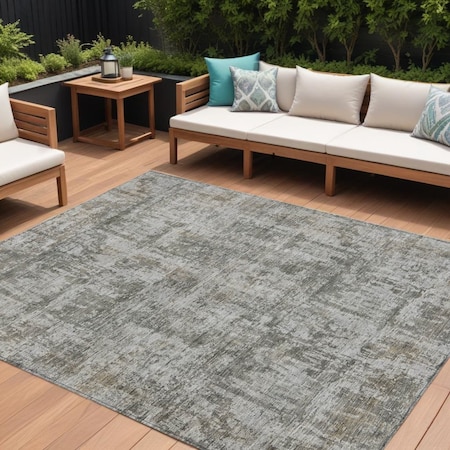 Homeroots 10' X 14' Pewter And Ivory Abstract Washable Indoor Outdoor Area Rug 615451