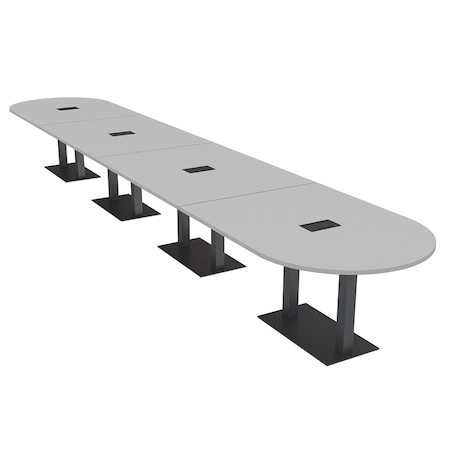 Skutchi Designs Racetrack Conference Table With Power Unit, 48 in W, 240 in L, Grey HAR-RAC-48X240-DOU.BK-U779-EBLK