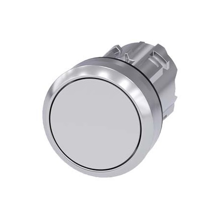 Siemens Pushbutton, 22 mm, round, metal, shiny, white, pushbutton, flat 3SU1050-0AA60-0AA0-ZY12