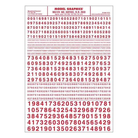 Woodland Scenics R.R. Number Gothic, Dry Transfer - Red WOO729