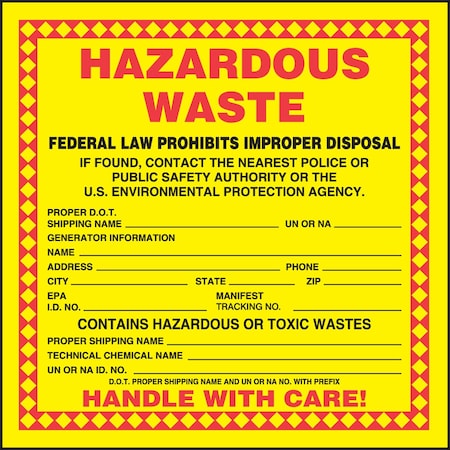 Accuform HAZARDOUS WASTE LABEL HAZARDOUS WASTE MHZW25PSL