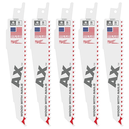 Milwaukee Tool 6" 5 TPI The Ax Sawzall Blade (5 Pk) 48-00-5021