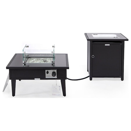 Leisuremod Walbrooke Patio Square Fire Pit and Tank Holder, Black WBL-27-20-GL